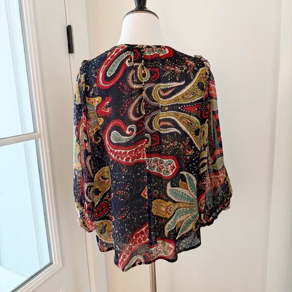 ANTHROPOLOGIE Top Size XS Velvet by Graham & Spencer Paisley Print Knit Blouse - Picture 8 of 12